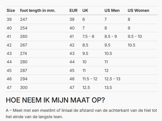 Foto: Size chart REV'IT!
