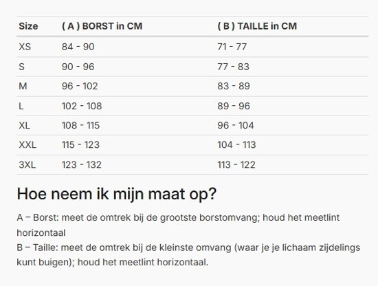 Foto: Size chart REV'IT!