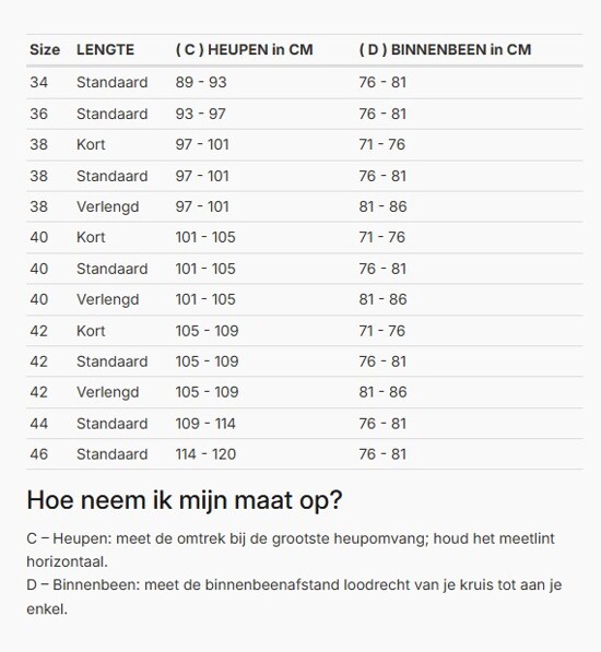 Foto: Size chart REV'IT!