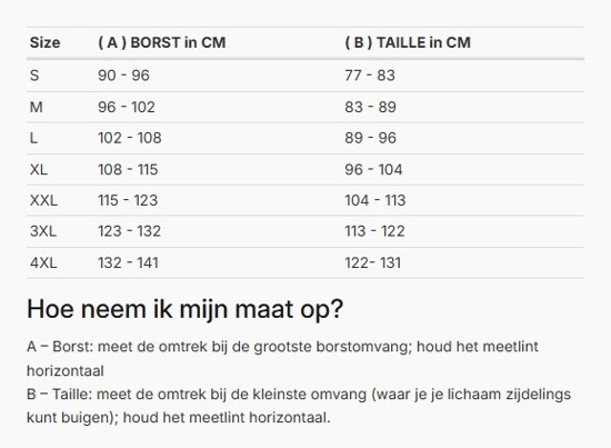 Foto: Size chart REV'IT!