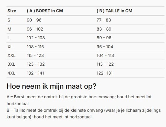 Foto: Size chart REV'IT!