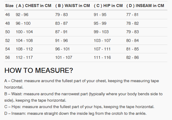 Foto: Size chart REV'IT!