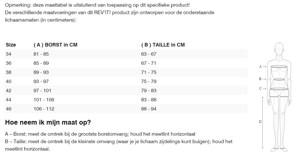 Foto: Size chart REV'IT!