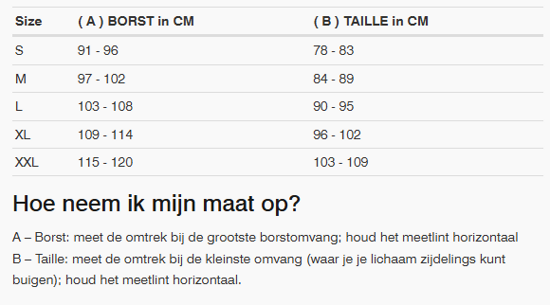 Foto: Size chart REV'IT!