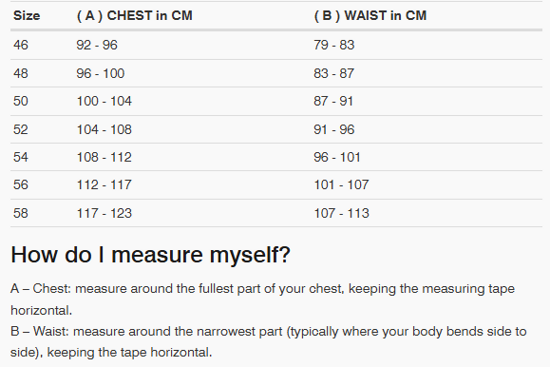 Foto: Size chart REV'IT!