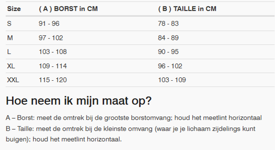 Foto: Size chart REV'IT!