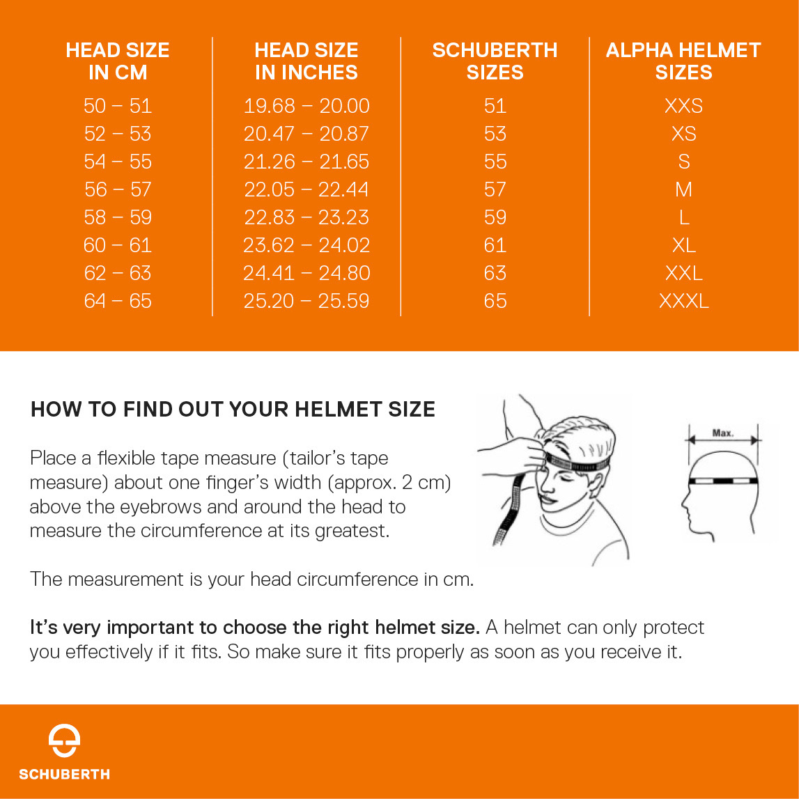 Foto: Size chart Schuberth