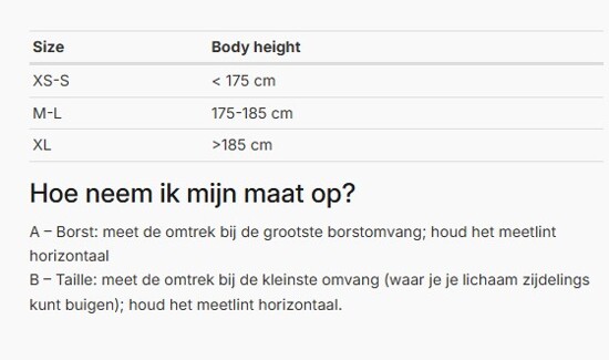 Foto: Size chart REV'IT!