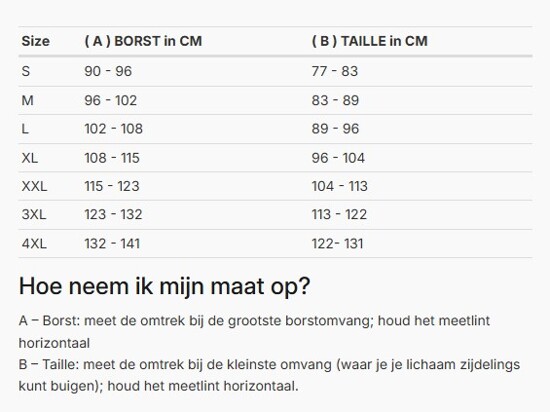 Foto: Size chart REV'IT!