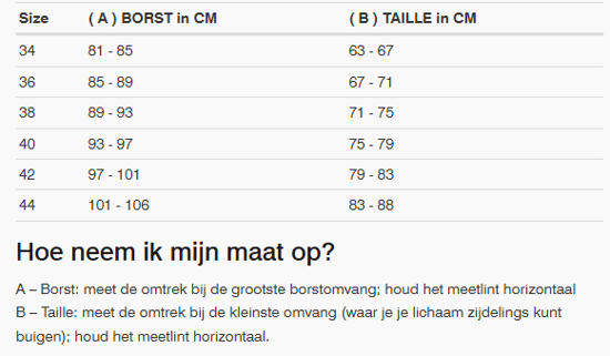 Foto: Size chart REV'IT!