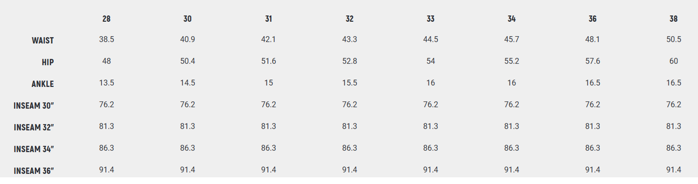 Foto: Size chart John Doe