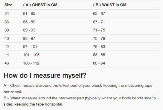 Foto: Size chart REV'IT!
