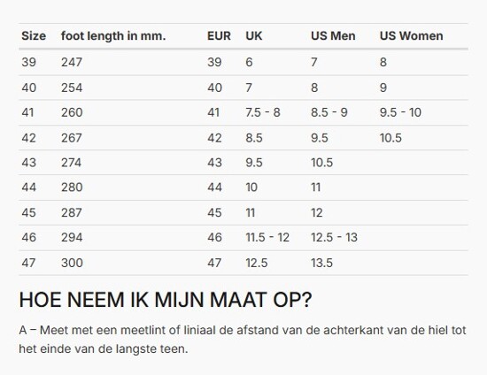 Foto: Size chart REV'IT!