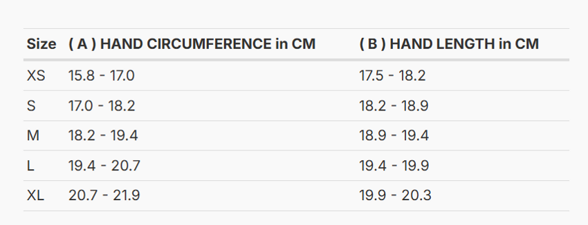 Foto: Size chart REV'IT!