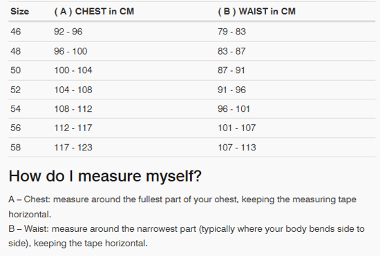 Foto: Size chart REV'IT!