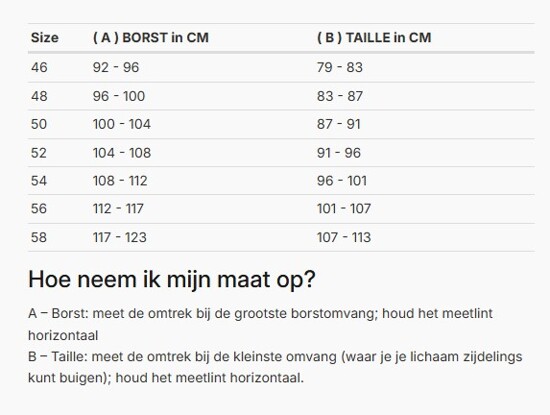 Foto: Size chart REV'IT!