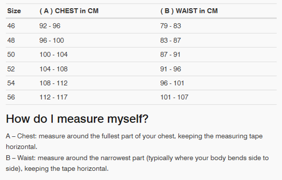 Foto: Size chart REV'IT!