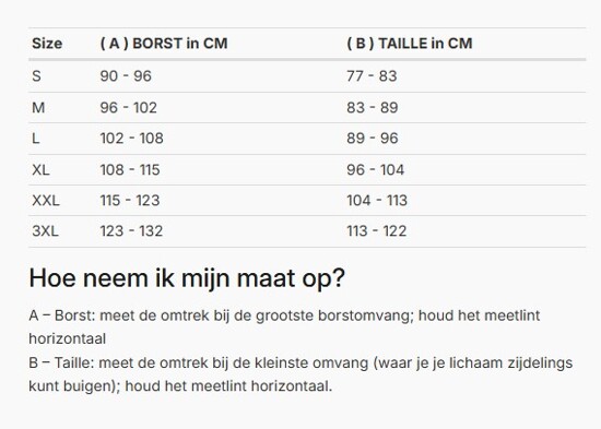 Foto: Size chart REV'IT!