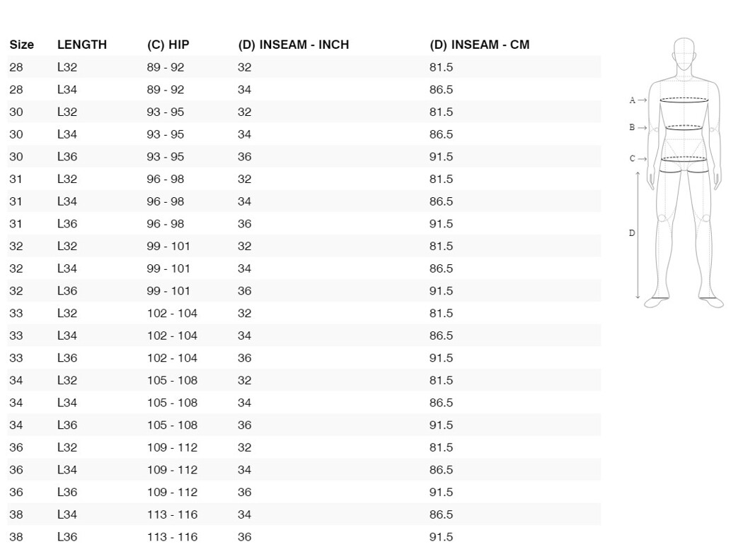 Foto: Size chart REV'IT!