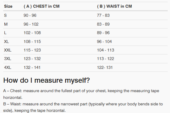 Foto: Size chart REV'IT!