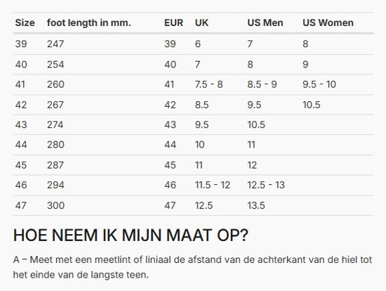 Foto: Size chart REV'IT!
