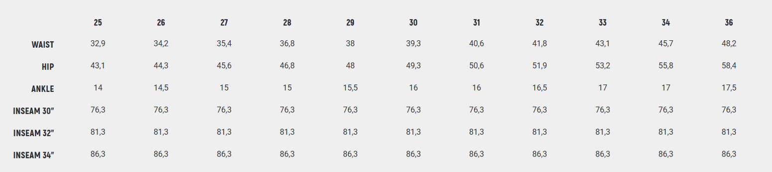 Foto: Size chart John Doe