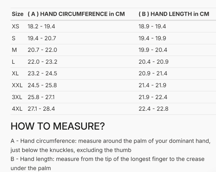 Foto: Size chart REV'IT!