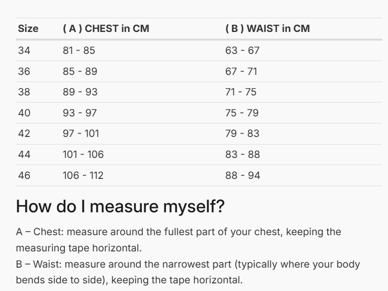 Foto: Size chart REV'IT!