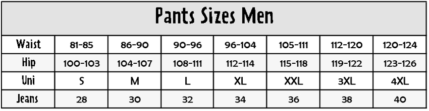 Foto: Size chart Rusty Stitches