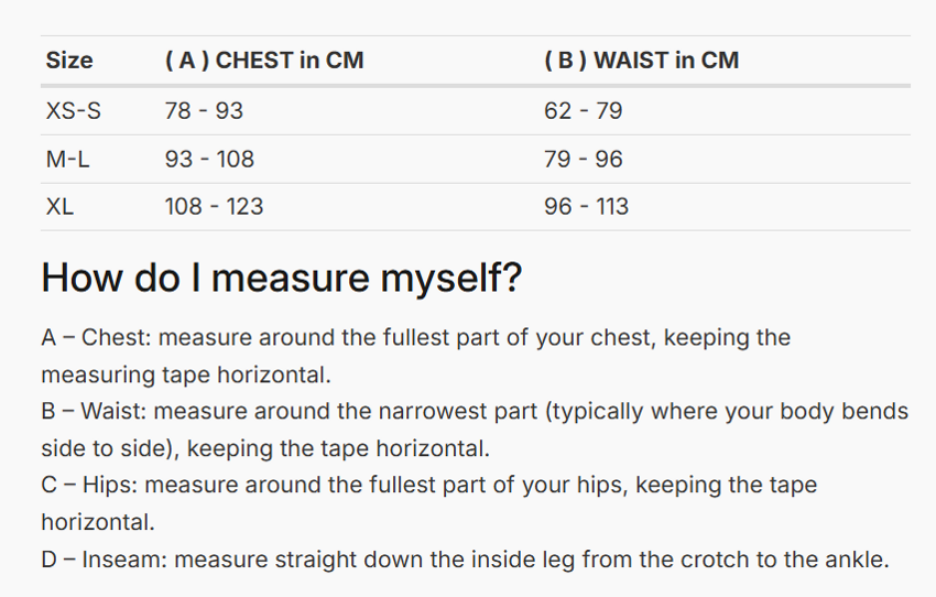Foto: Size chart REV'IT!